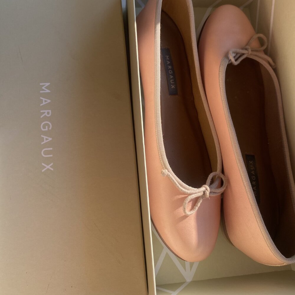 Margaux Pink Ballet Flats with Taupe Trim - Picture 3 of 6